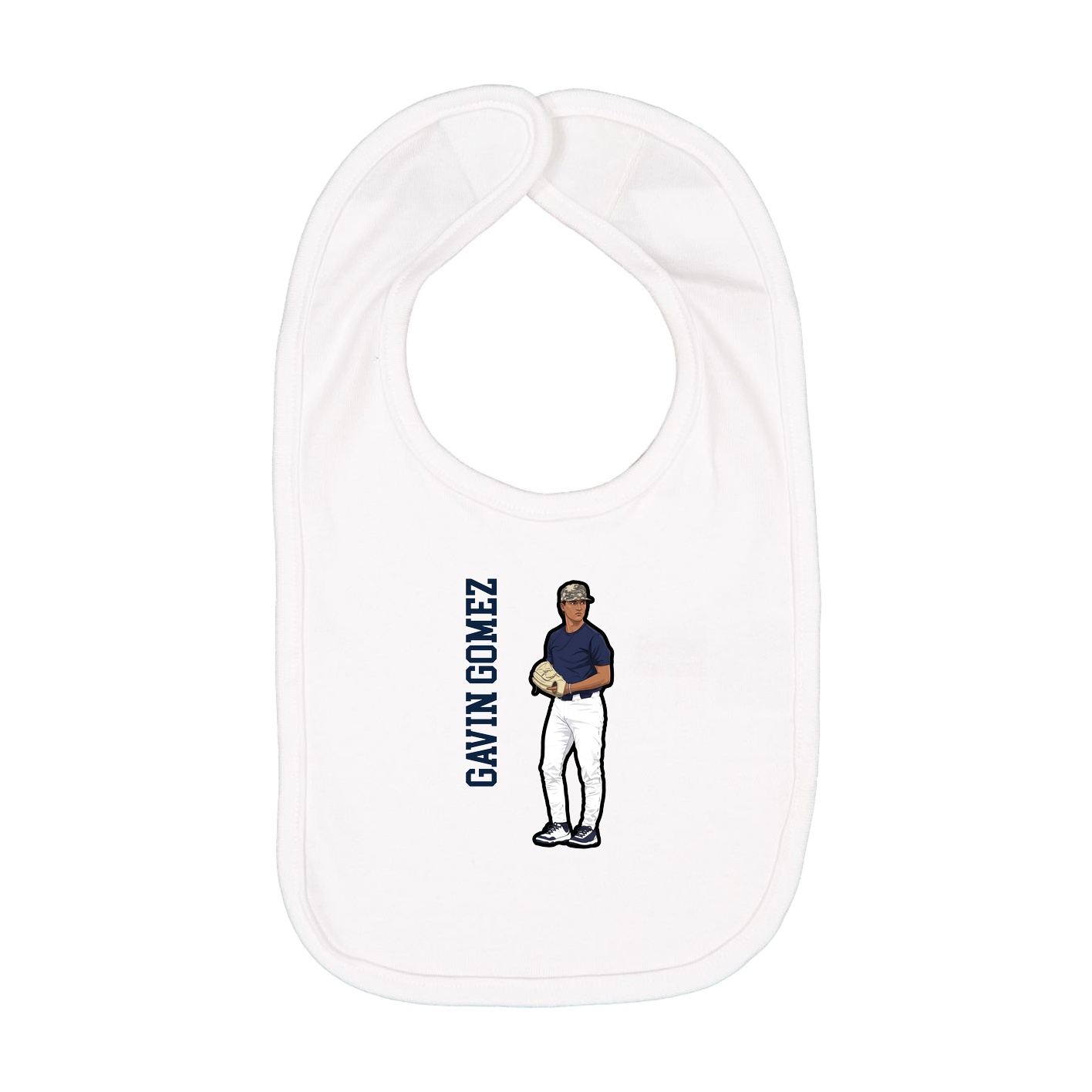 Infant Bib — Name Vertical in White