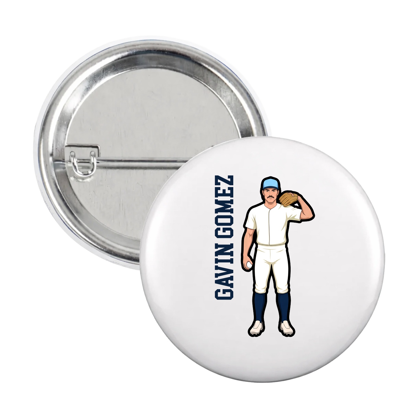 Game Day Button — Name Vertical in White