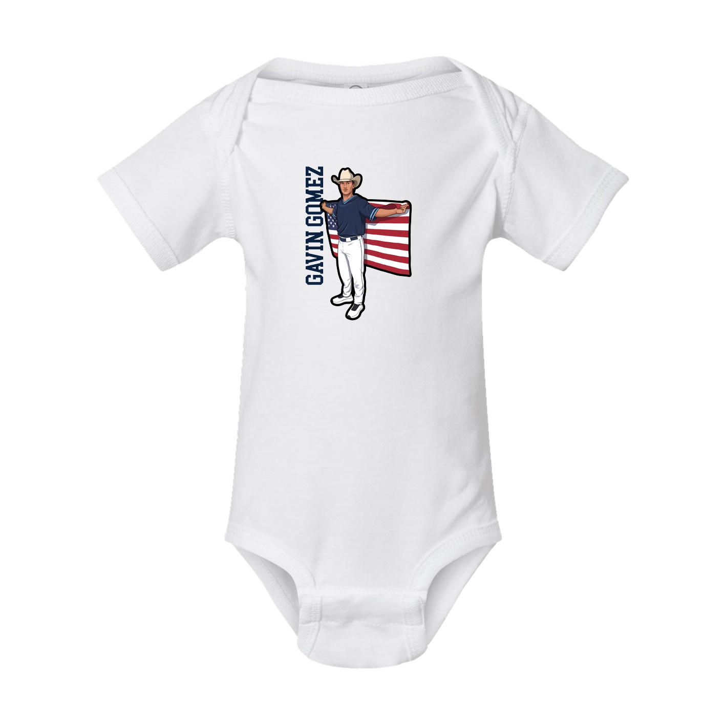 Baby Onesie — Name Vertical in White