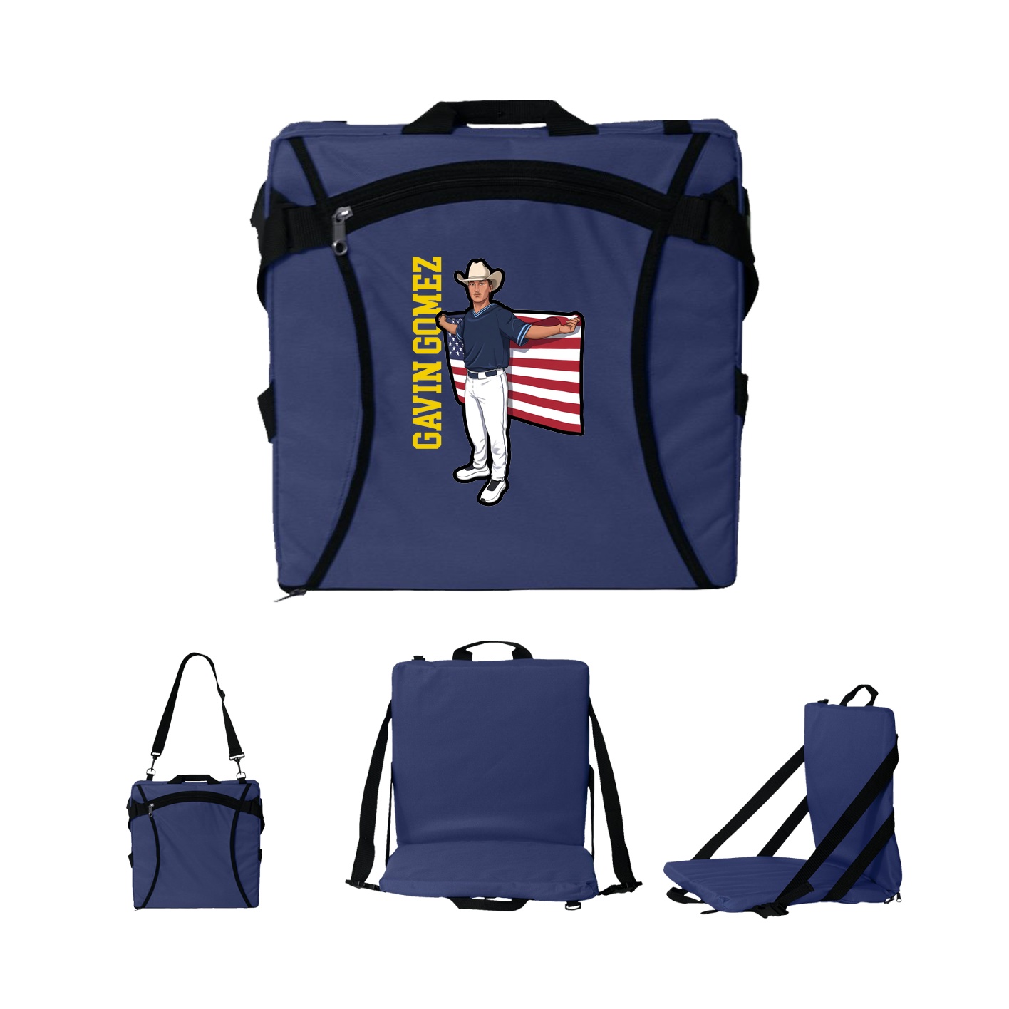 Folding Stadium Seat — Name Vertical in Navy