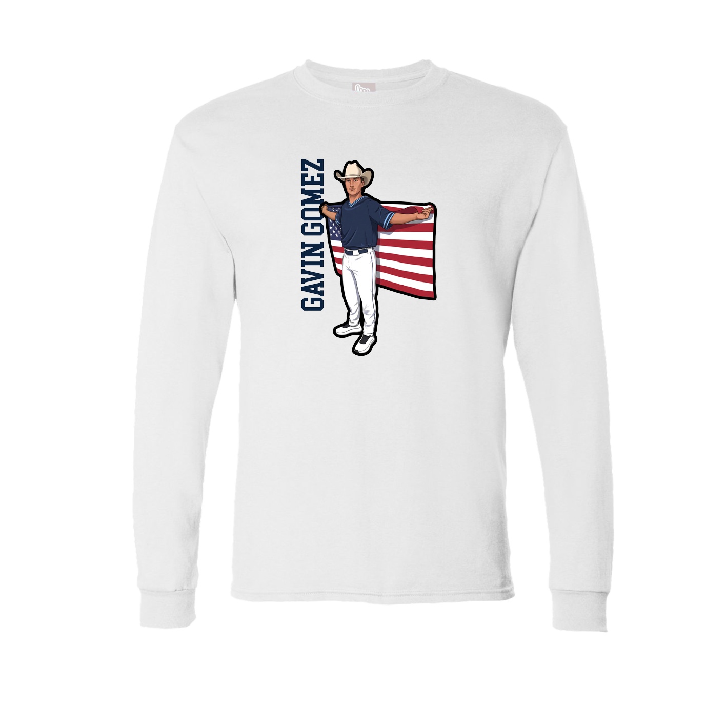 Long Sleeve Tee — Name Vertical in White
