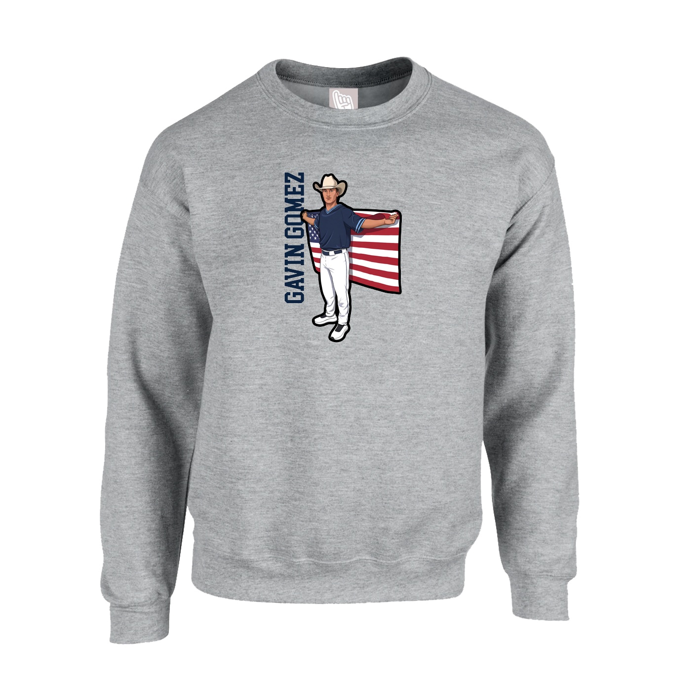 Fleece Crew — Name Vertical in Grey