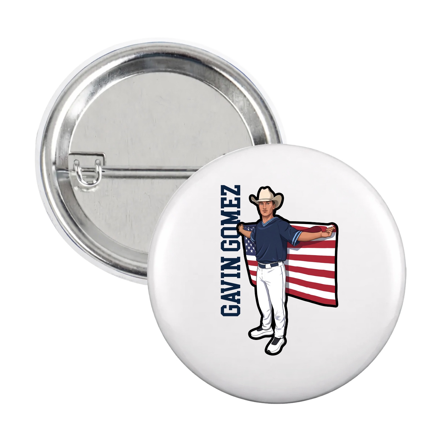 Game Day Button — Name Vertical in White