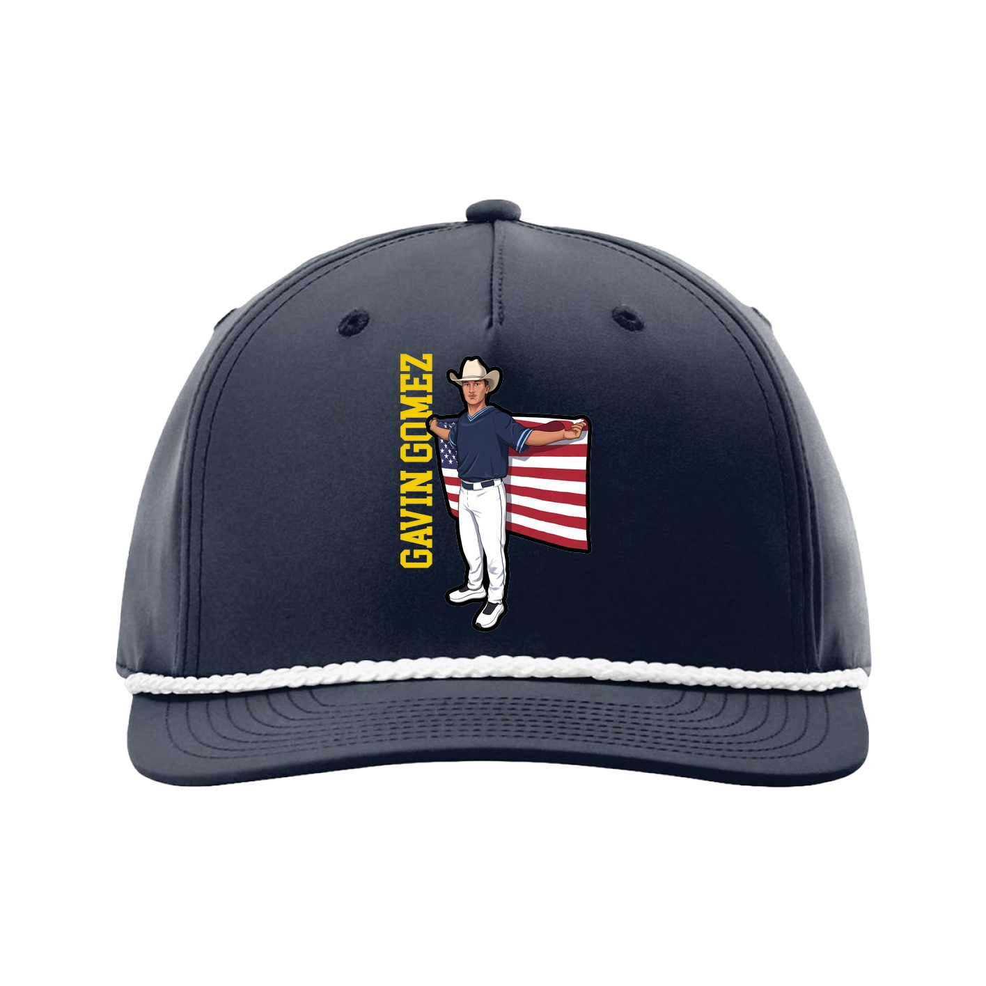 Five-Panel Classic Rope Cap — Name Vertical in Navy