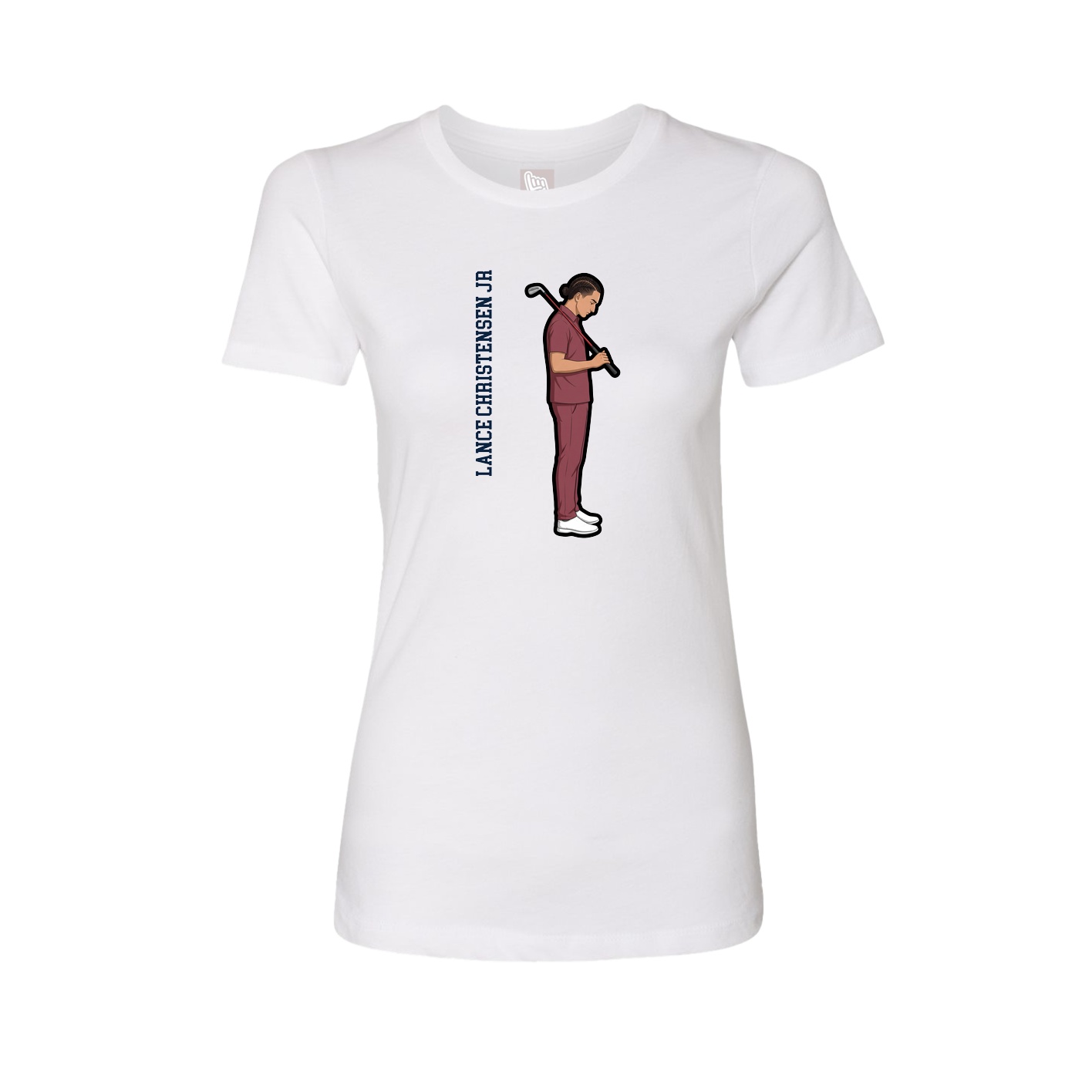 Fitted Women's Tee — Name Vertical in White