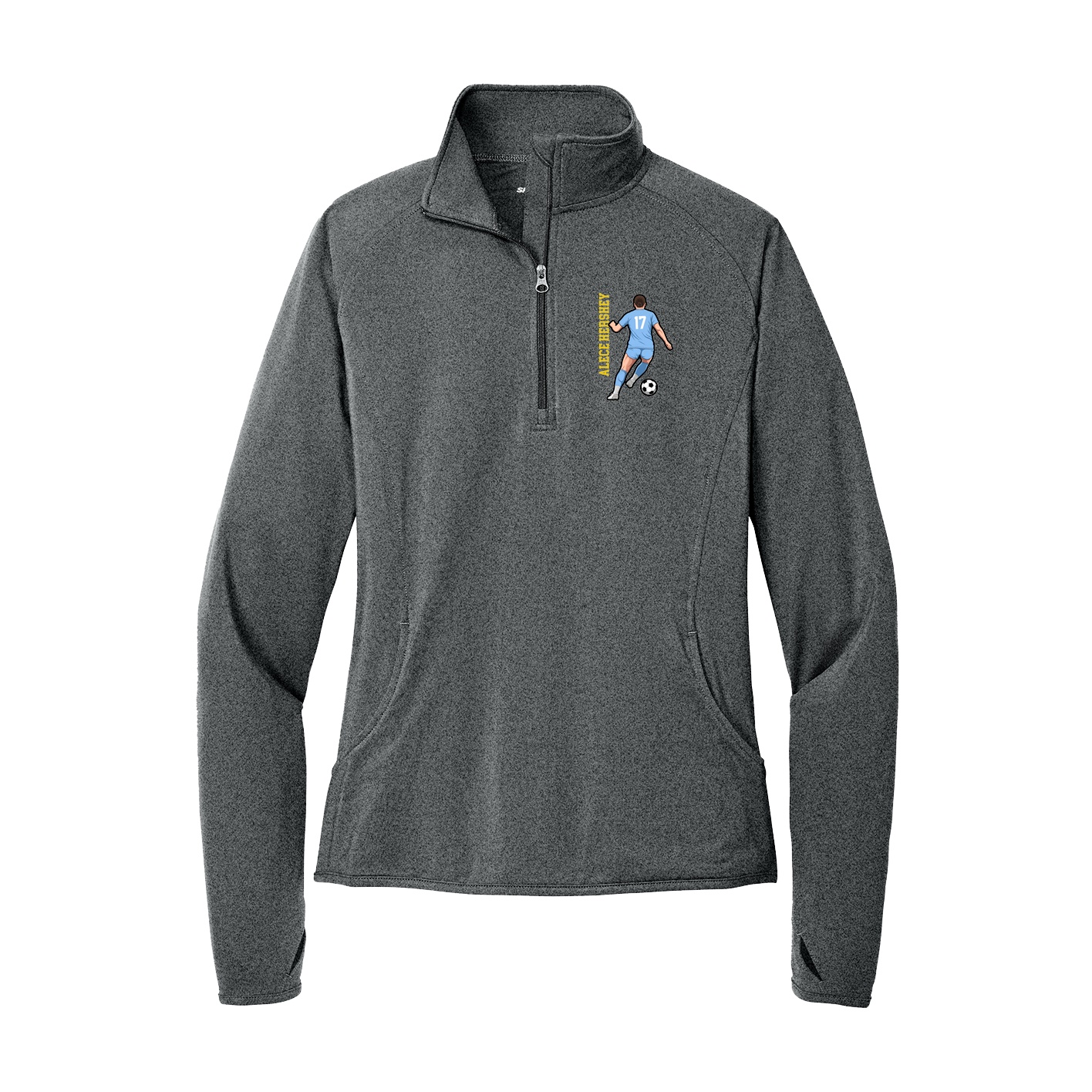 Women's Q-Zip Pullover — Name Vertical in Grey