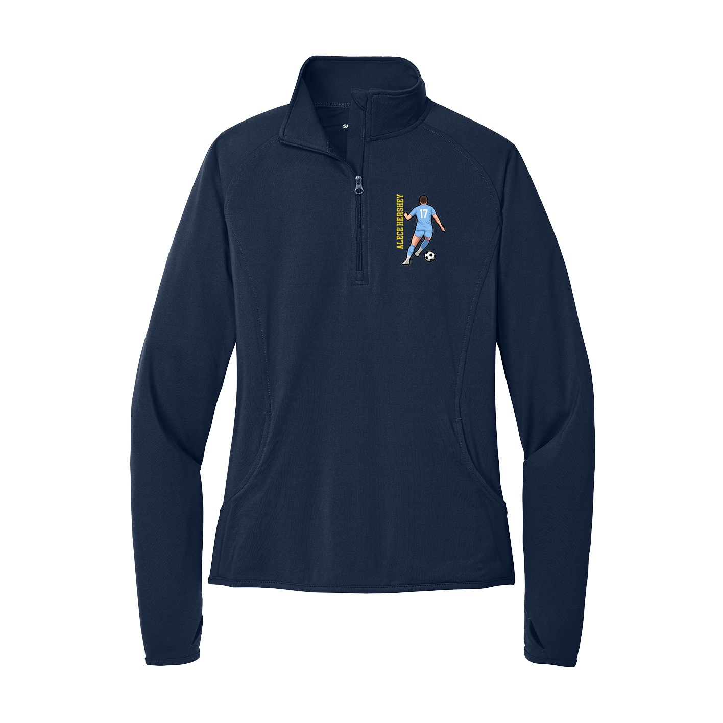 Women's Q-Zip Pullover — Name Vertical in Navy