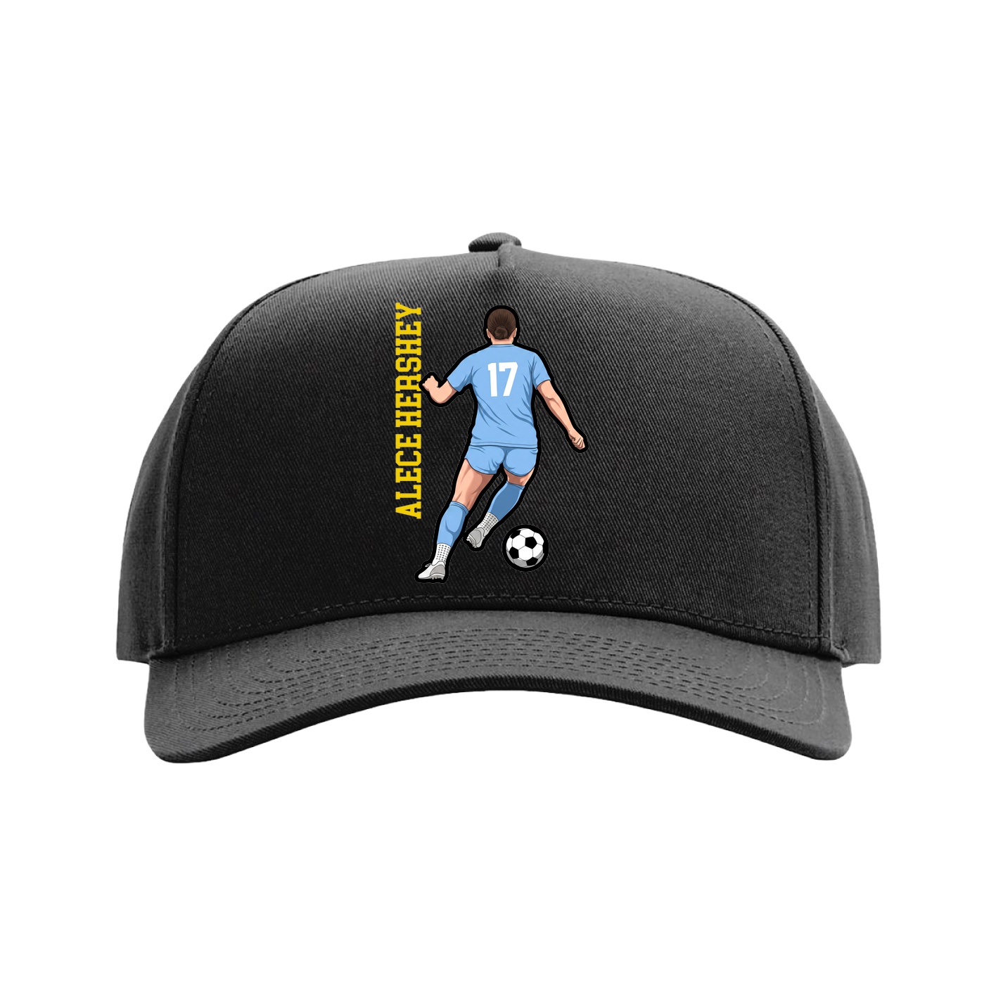 Full Fabric Five-Panel Champ Cap — Name Vertical in Black