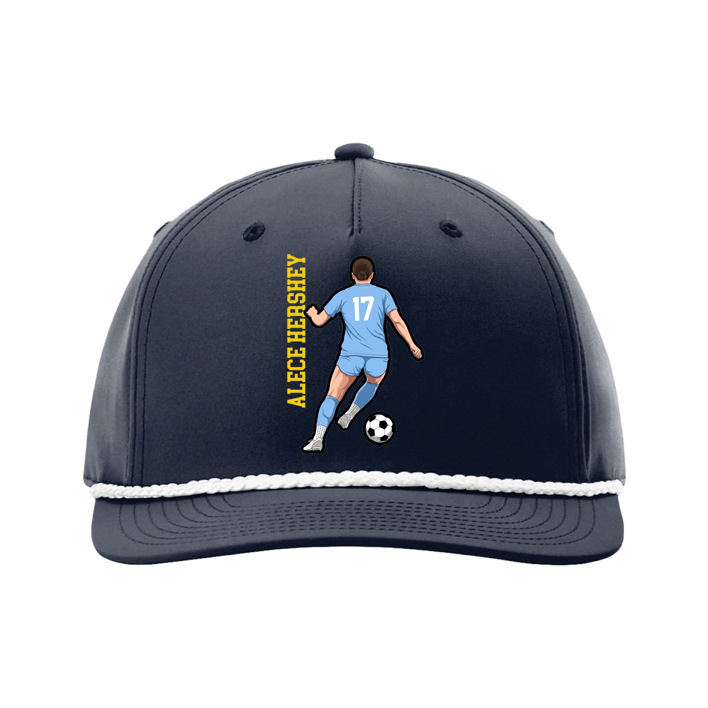 Five-Panel Classic Rope Cap — Name Vertical in Navy