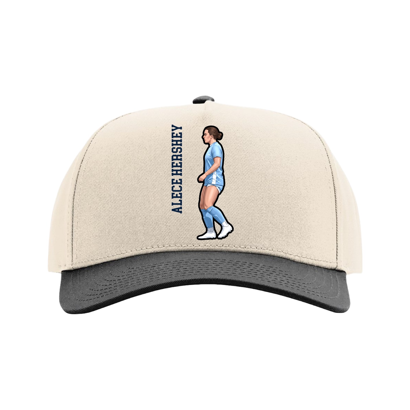Full Fabric Five-Panel Champ Cap — Name Vertical in Cream/Black