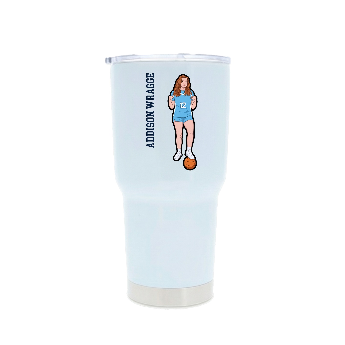 30oz Stainless Steel Tumbler — Name Vertical in White