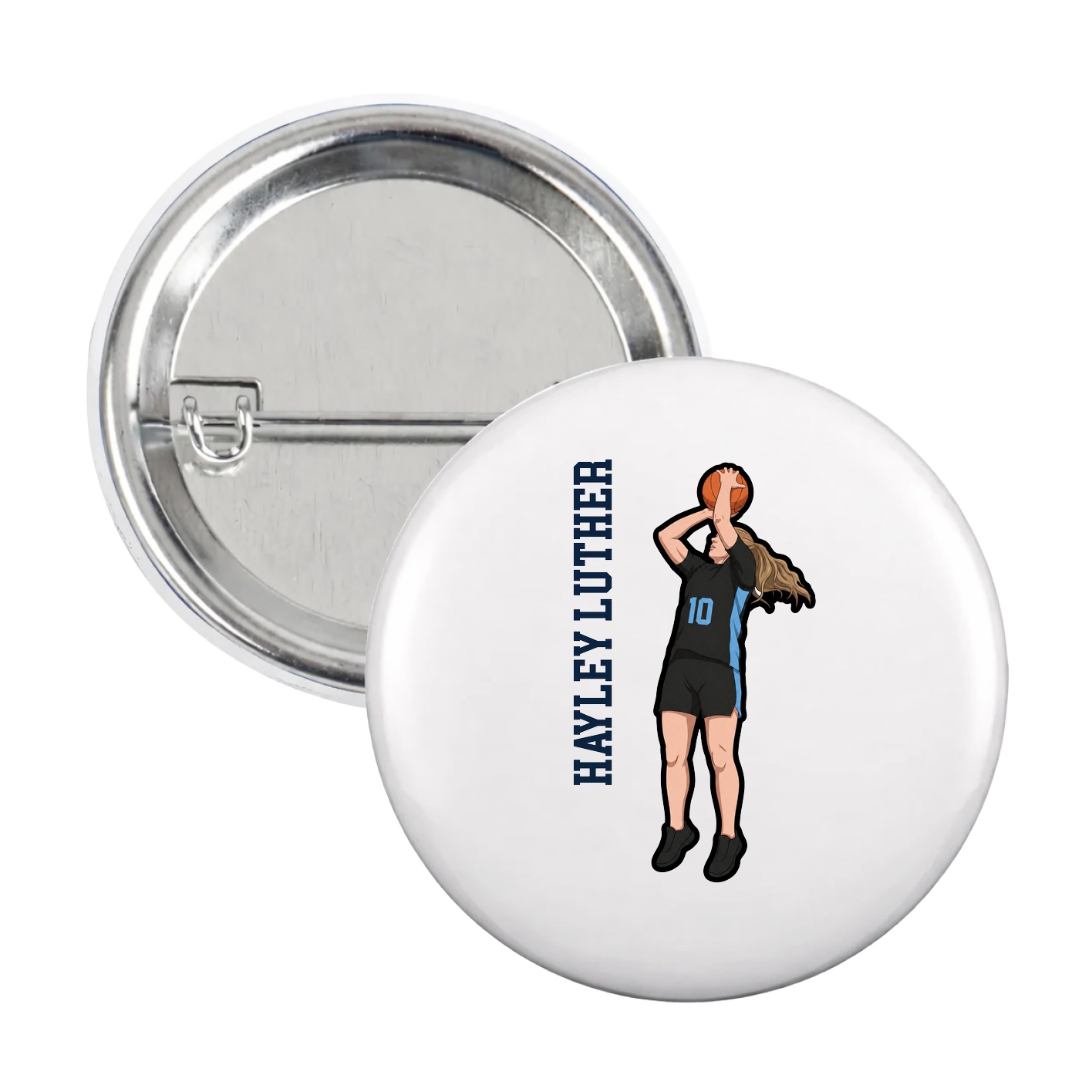 Game Day Button — Name Vertical in White
