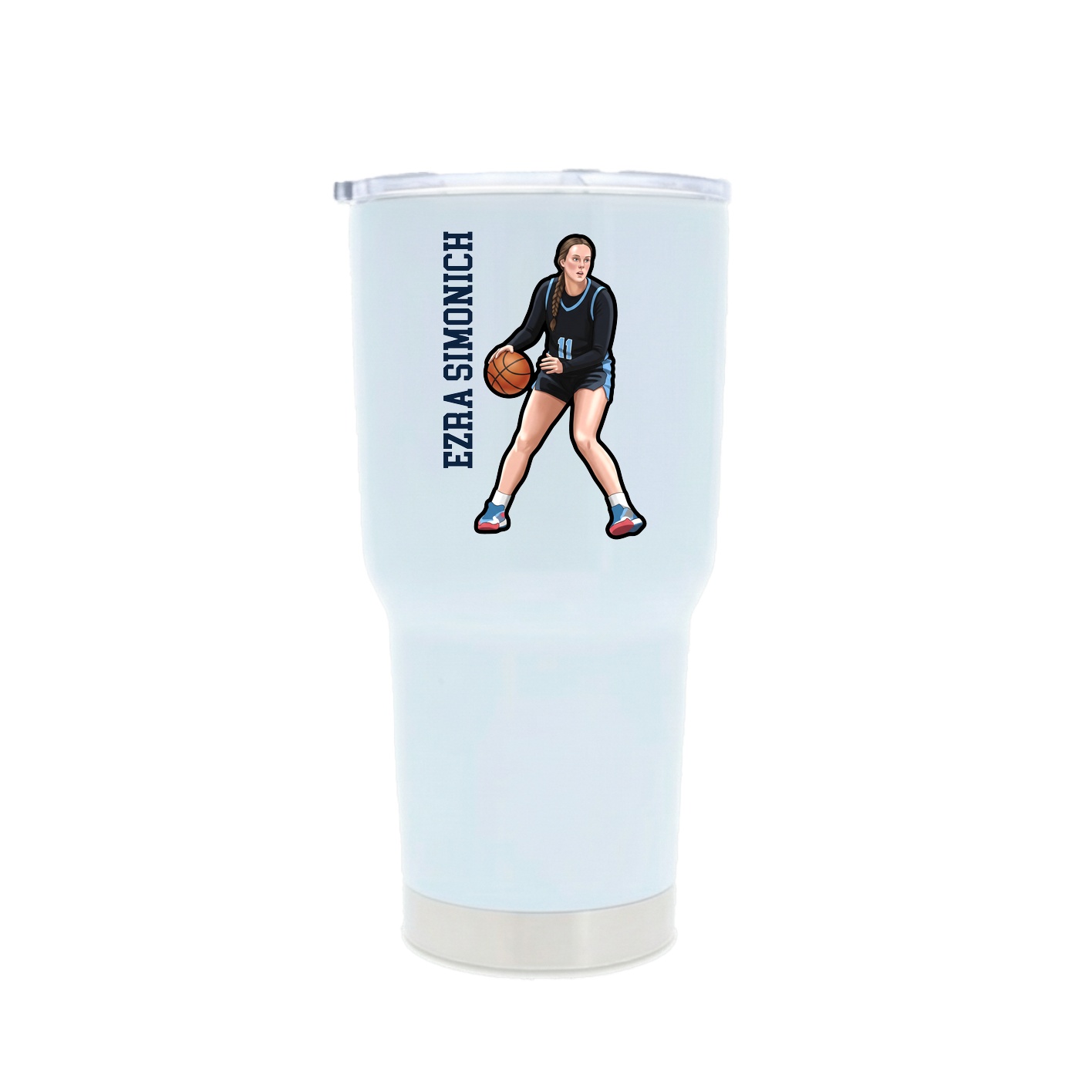 30oz Stainless Steel Tumbler — Name Vertical in White