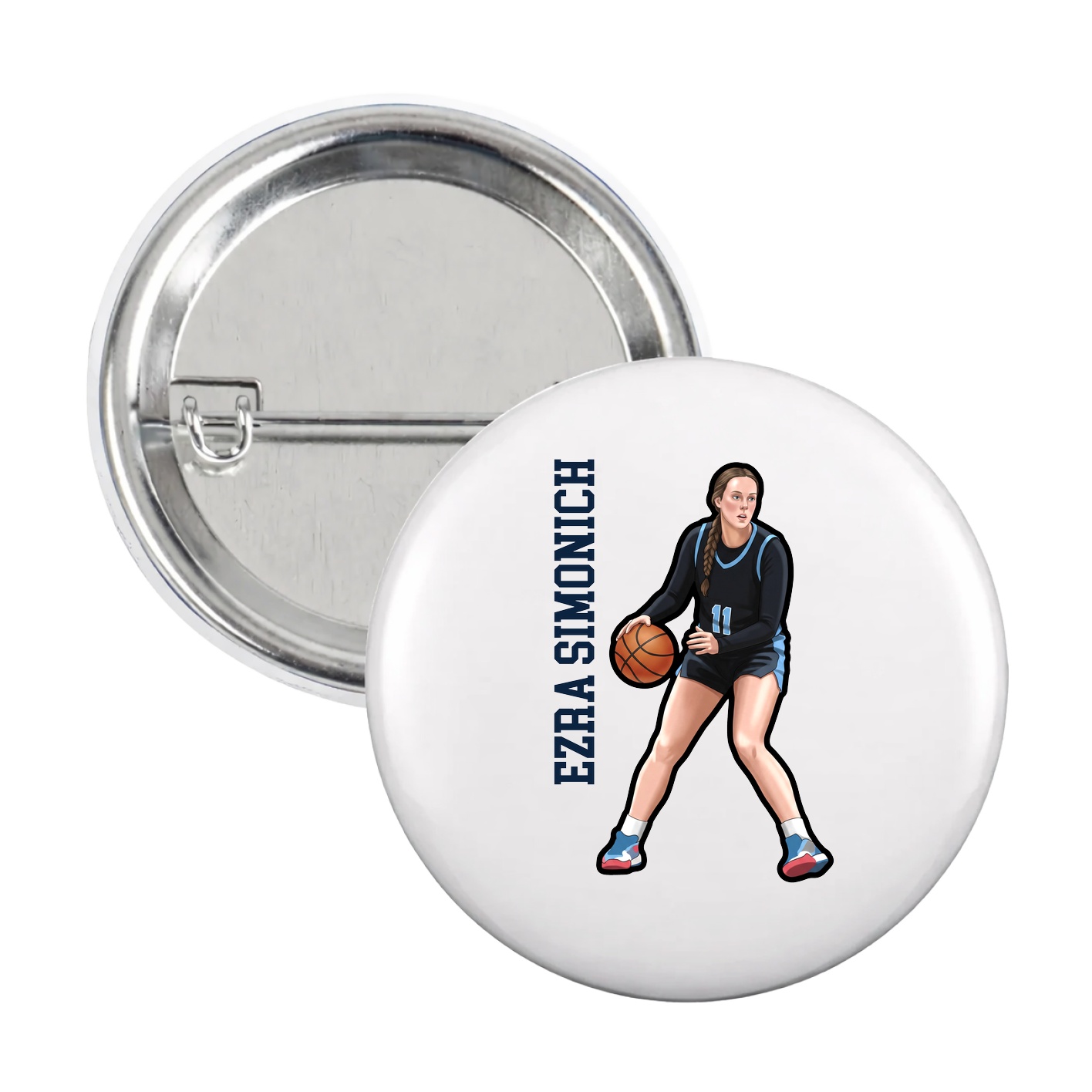 Game Day Button — Name Vertical in White