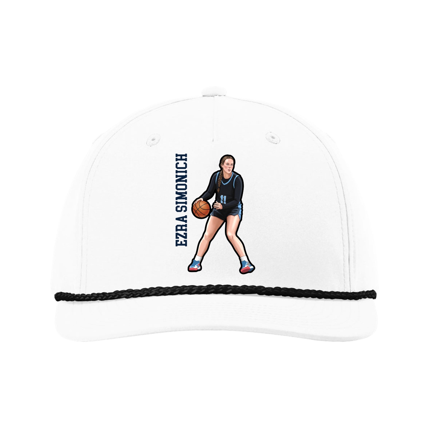 Five-Panel Classic Rope Cap — Name Vertical in White