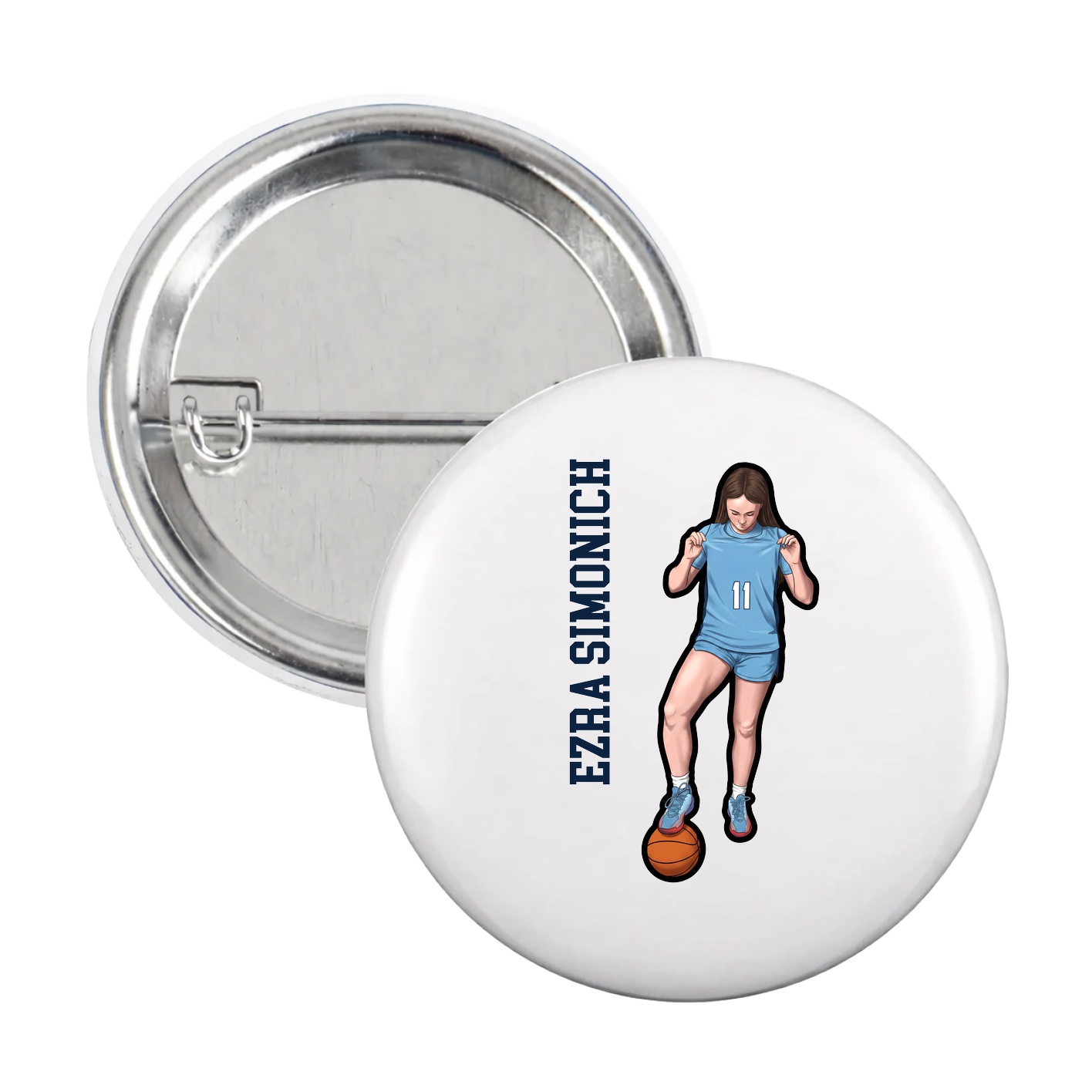 Game Day Button — Name Vertical in White
