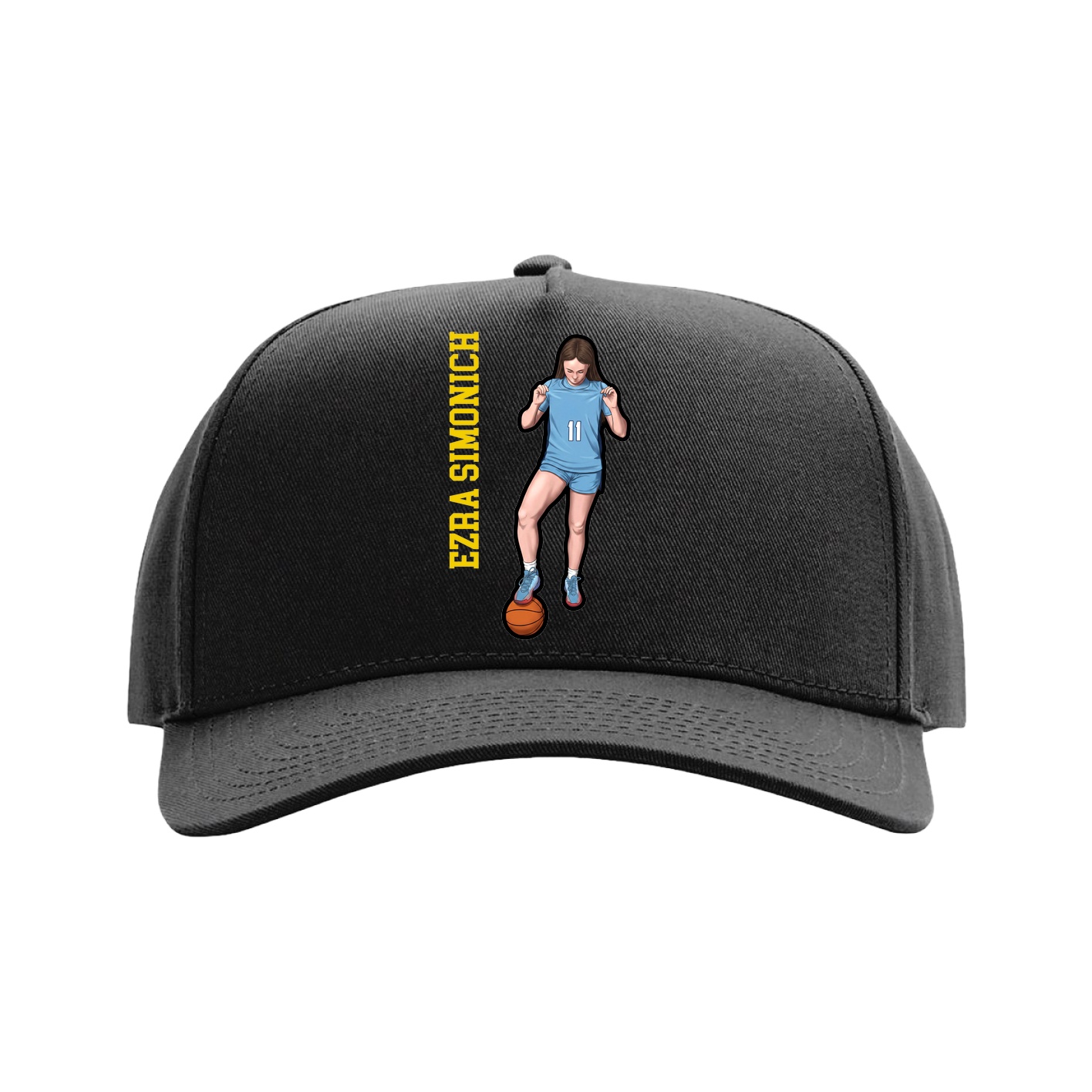 Full Fabric Five-Panel Champ Cap — Name Vertical in Black