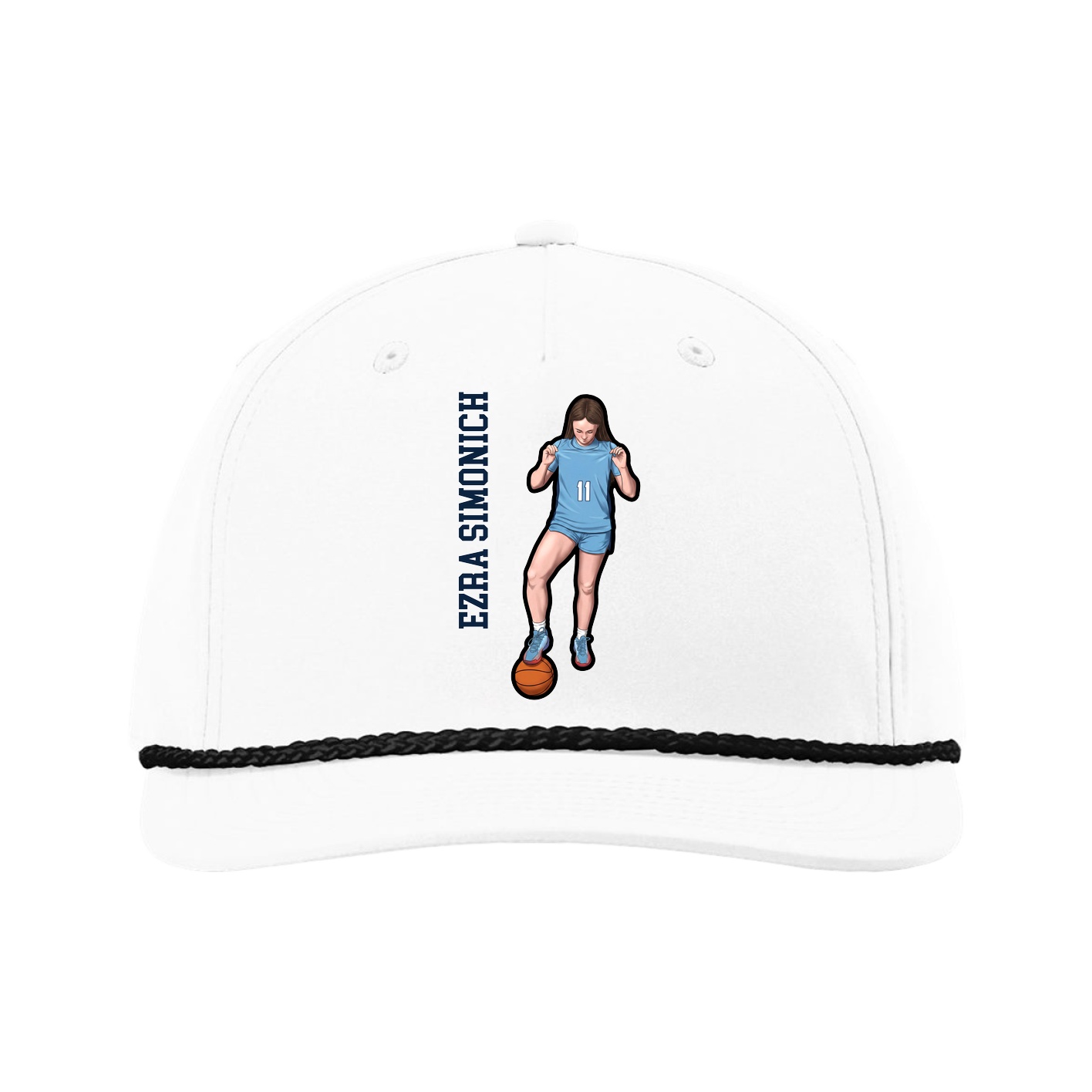 Five-Panel Classic Rope Cap — Name Vertical in White