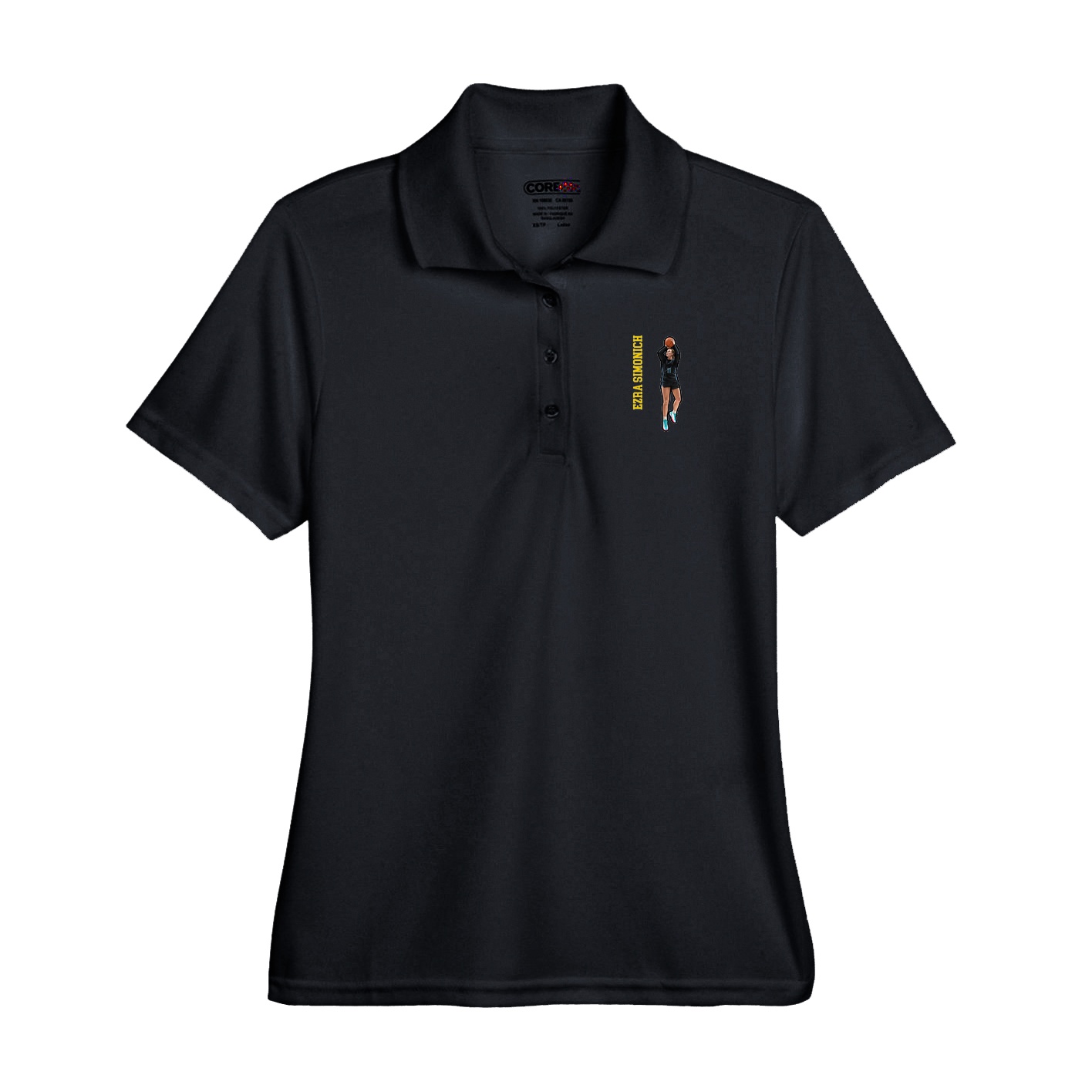 Performance Polo — Name Vertical in Black