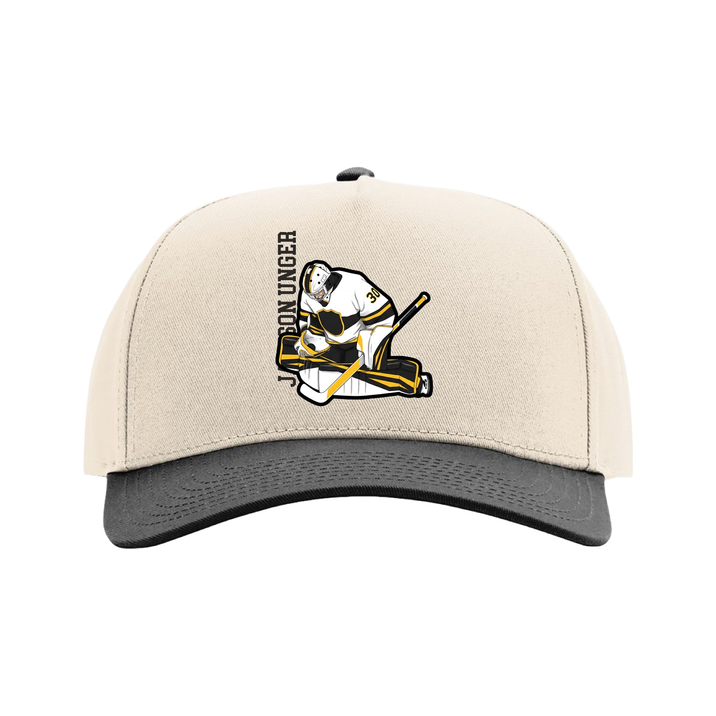 Full Fabric Five-Panel Champ Cap — Name Vertical in Cream/Black