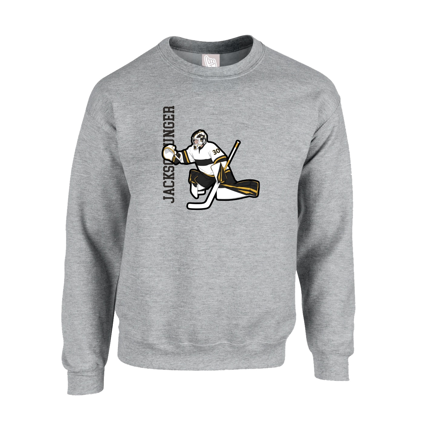Fleece Crew — Name Vertical in Grey