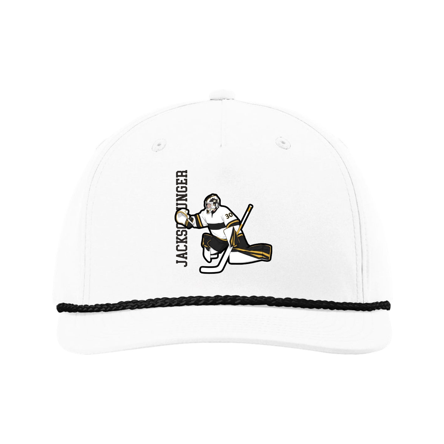 Five-Panel Classic Rope Cap — Name Vertical in White