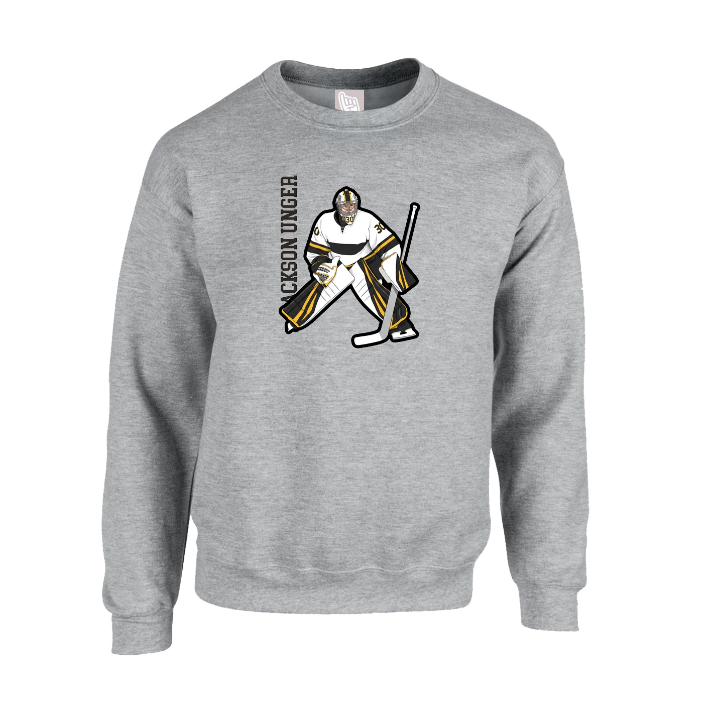 Fleece Crew — Name Vertical in Grey