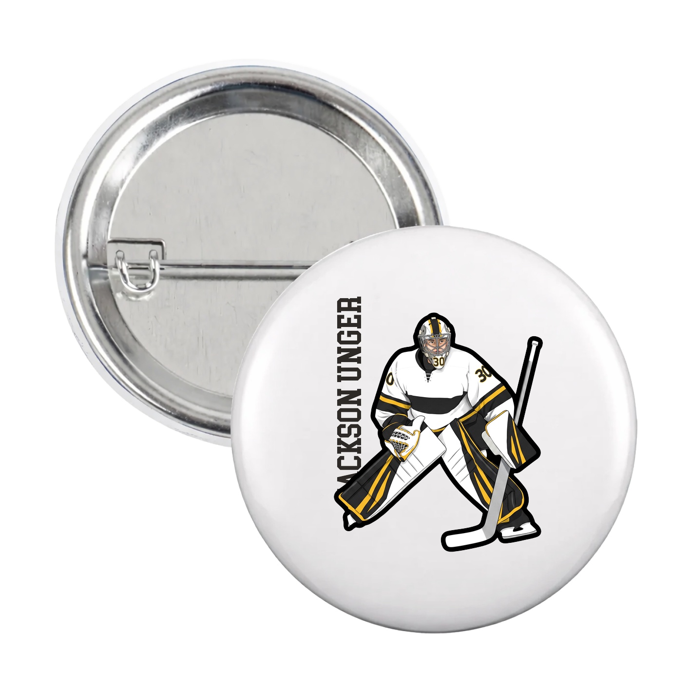 Game Day Button — Name Vertical in White
