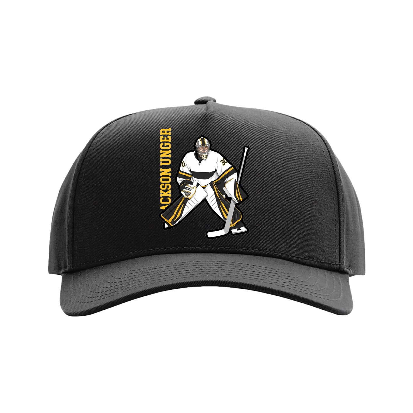 Full Fabric Five-Panel Champ Cap — Name Vertical in Black