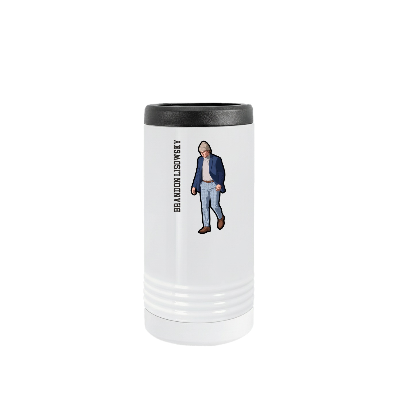Slim Beverage Holder — Name Vertical in White