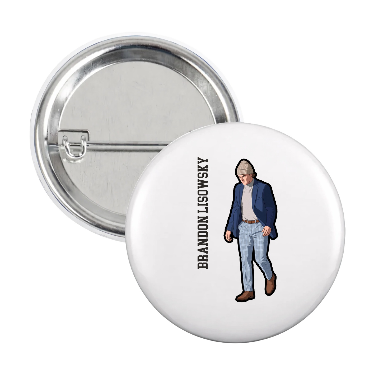 Game Day Button — Name Vertical in White