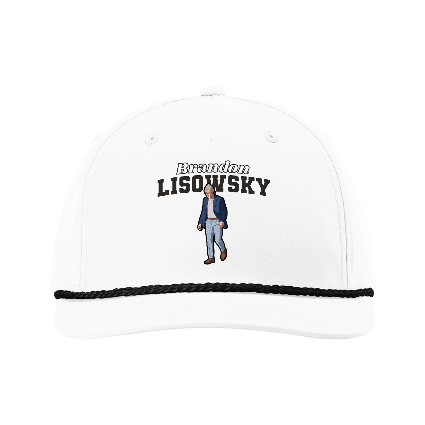 Five-Panel Classic Rope Cap — Name Arch in White