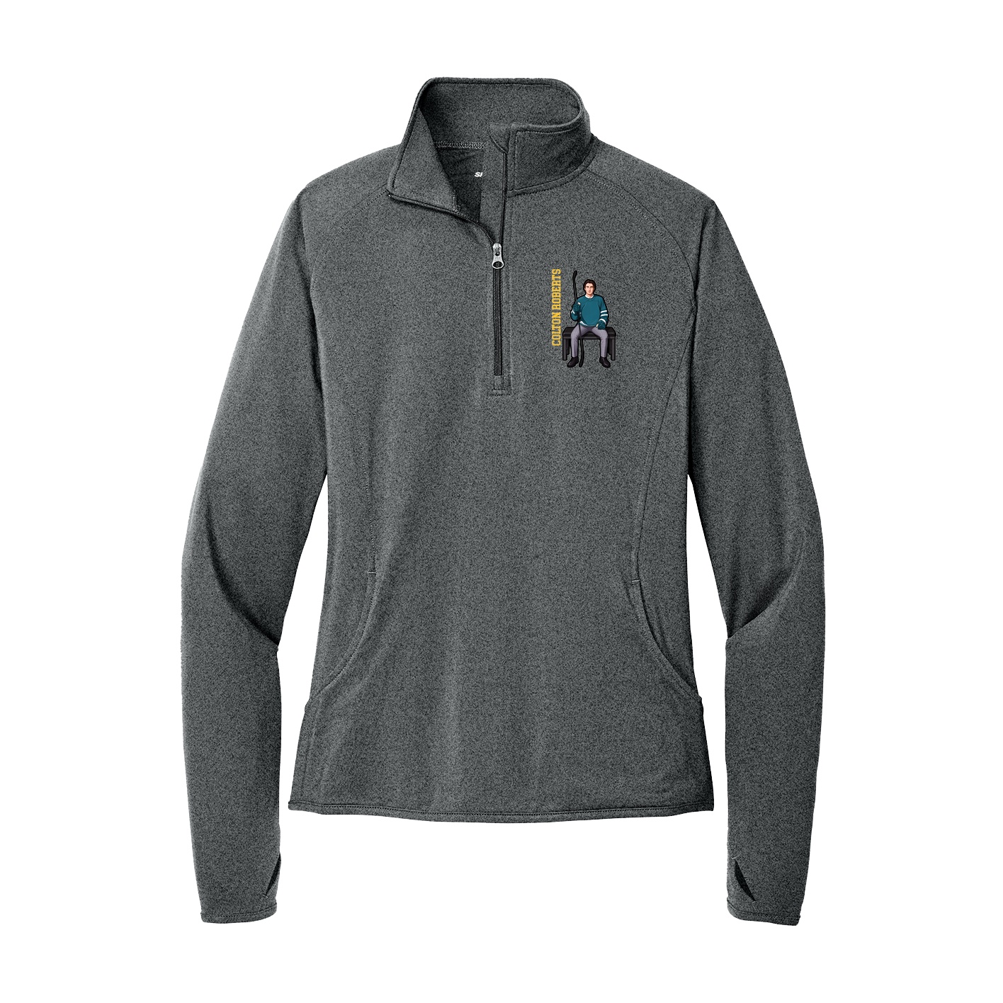 Women's Q-Zip Pullover — Name Vertical in Grey