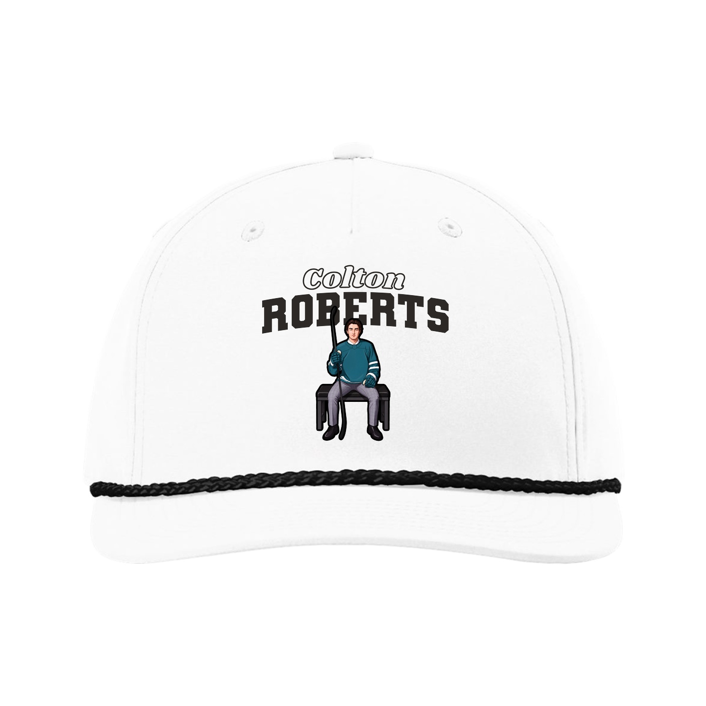 Five-Panel Classic Rope Cap — Name Arch in White