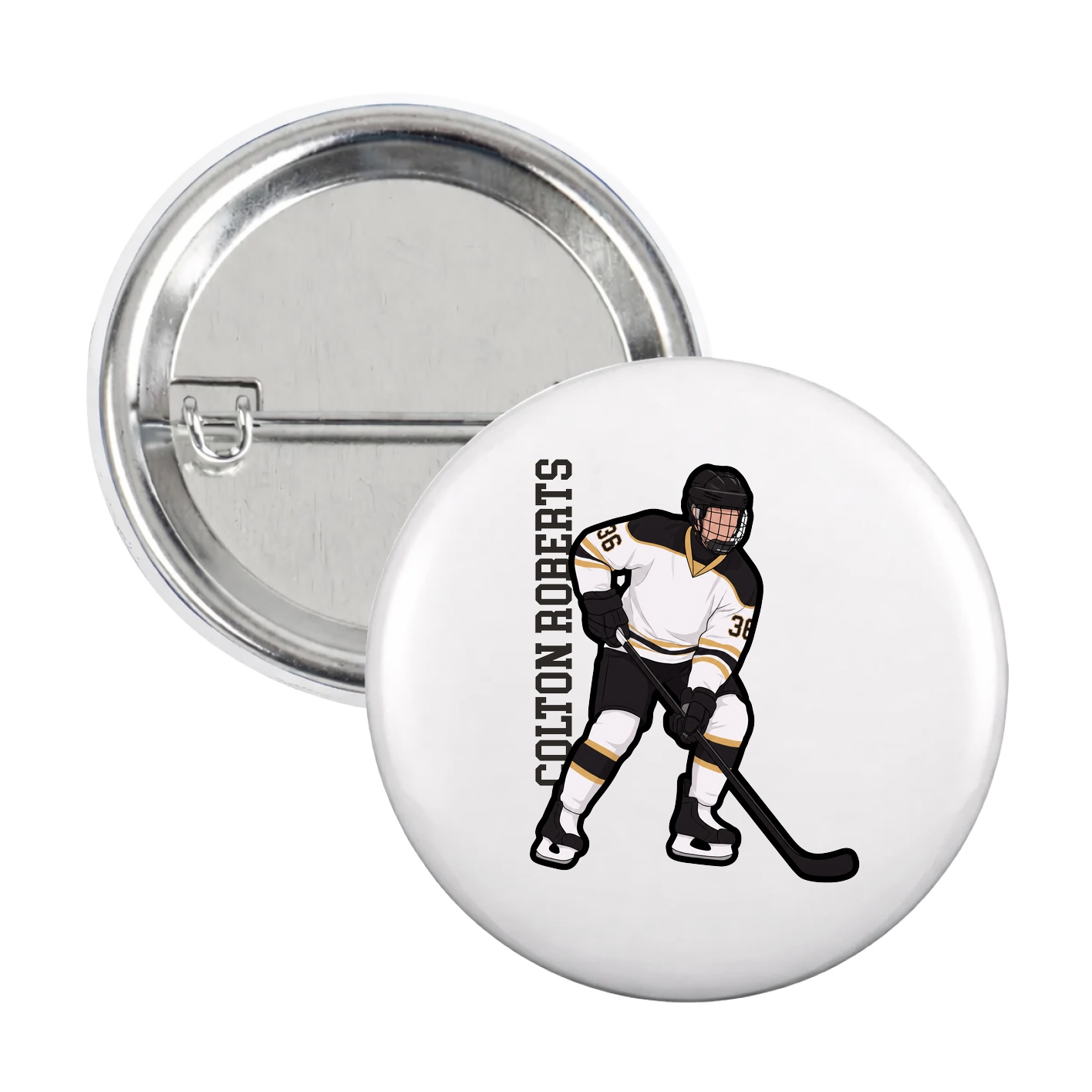Game Day Button — Name Vertical in White