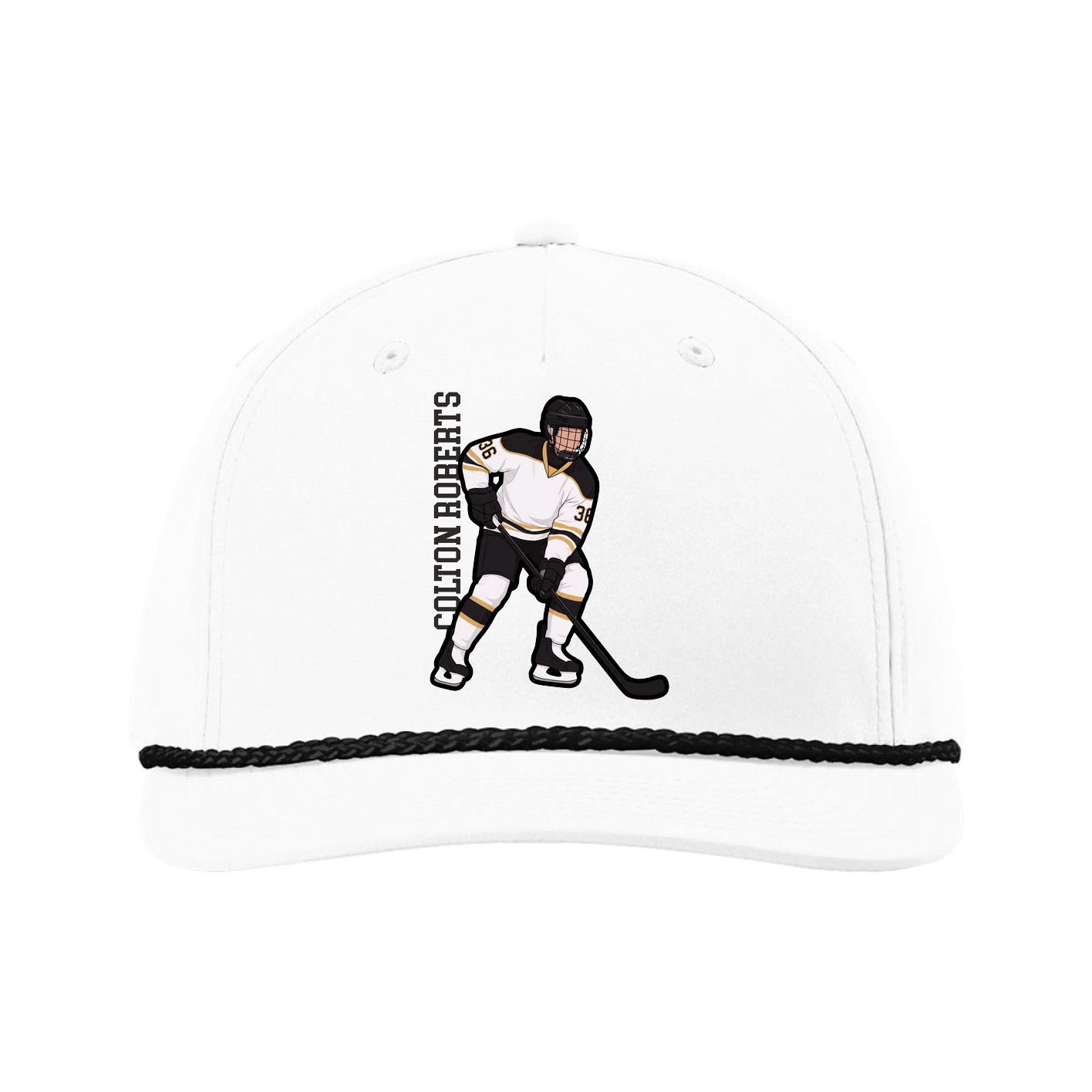 Five-Panel Classic Rope Cap — Name Vertical in White
