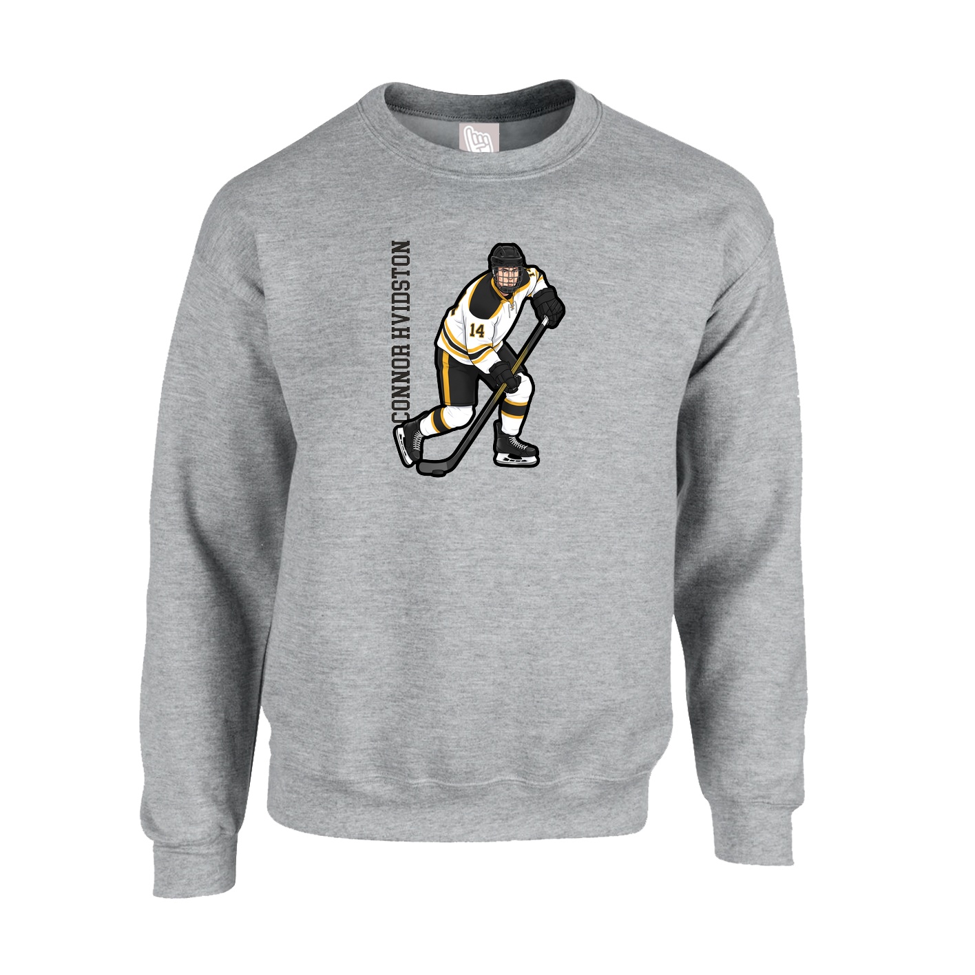 Fleece Crew — Name Vertical in Grey