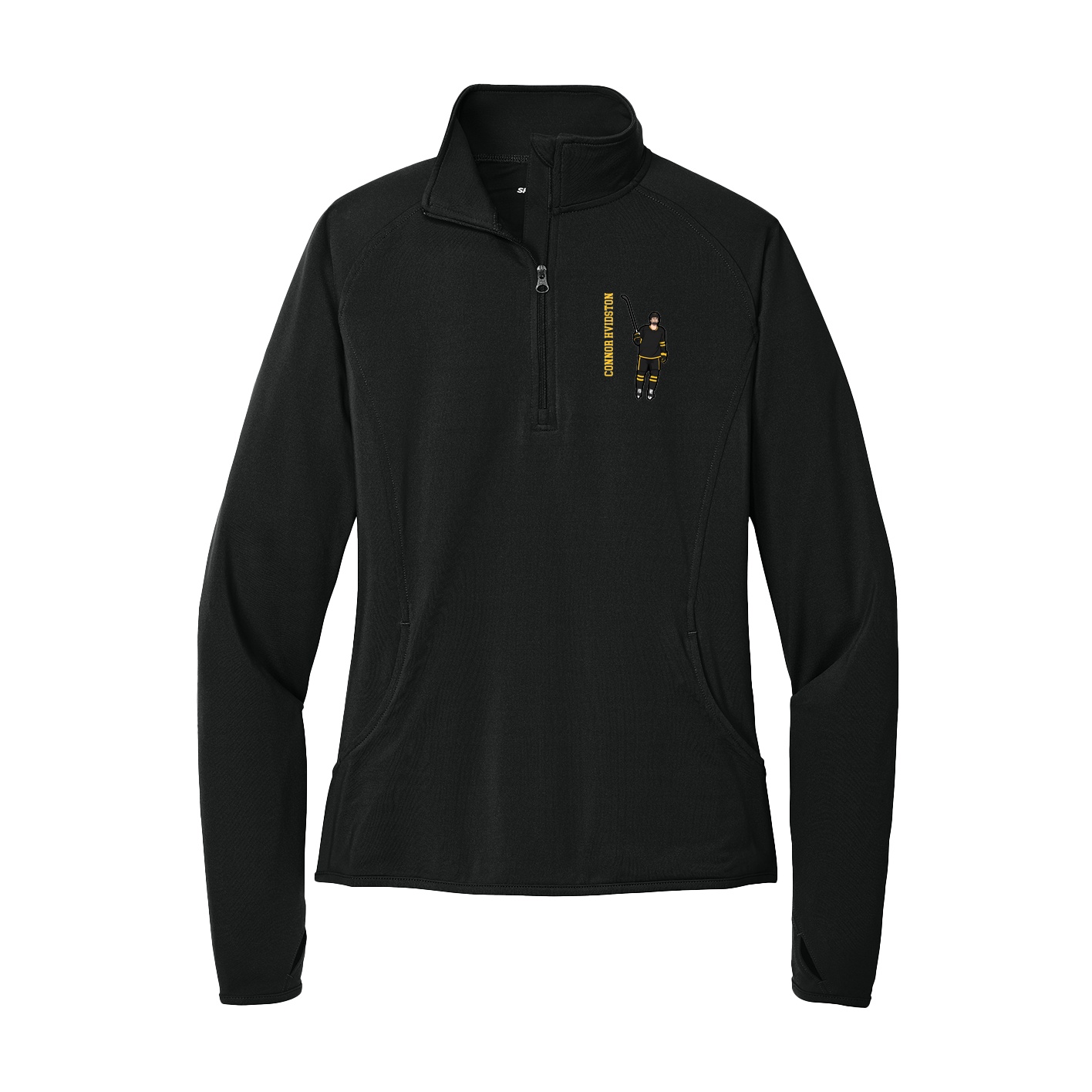 Women's Q-Zip Pullover — Name Vertical in Black