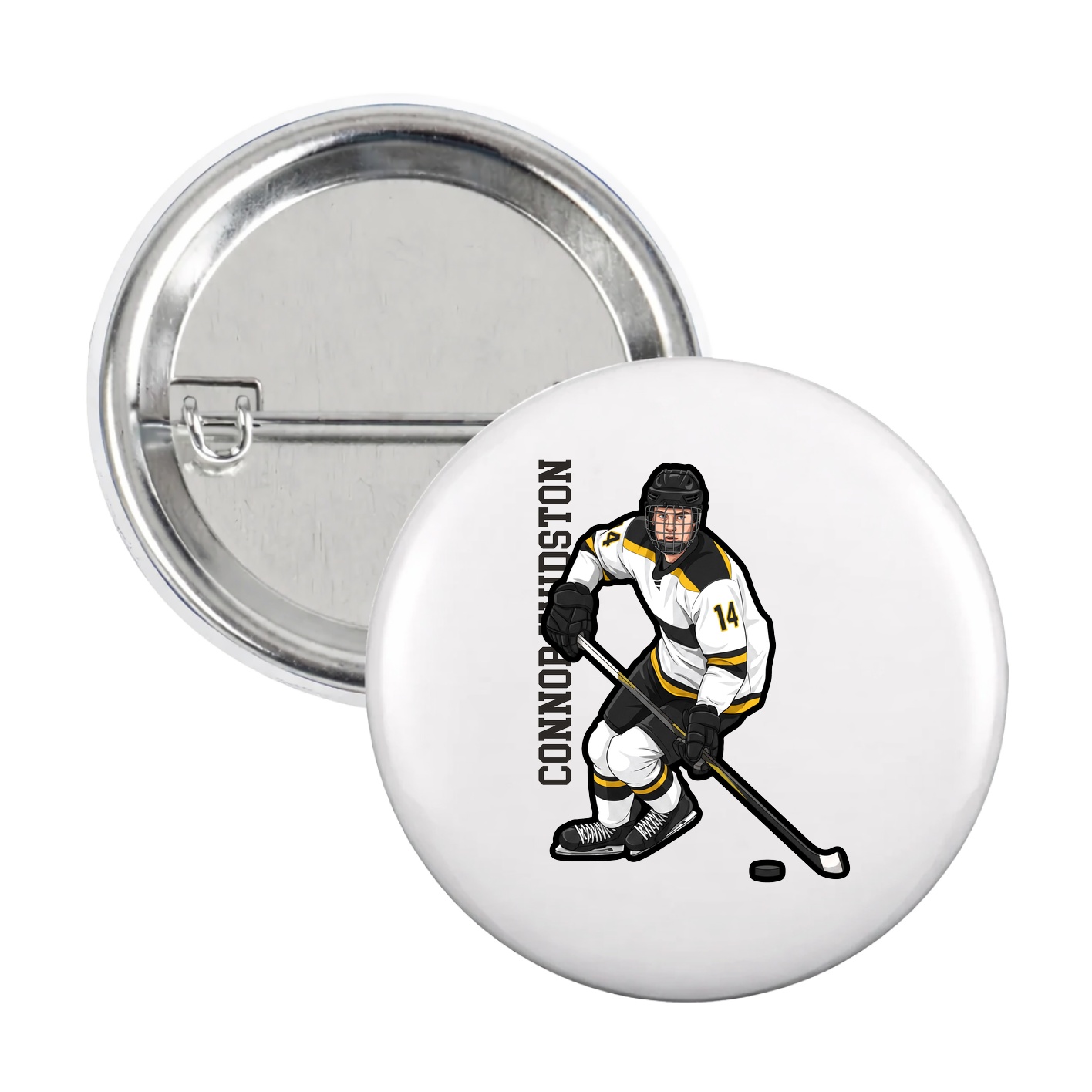Game Day Button — Name Vertical in White