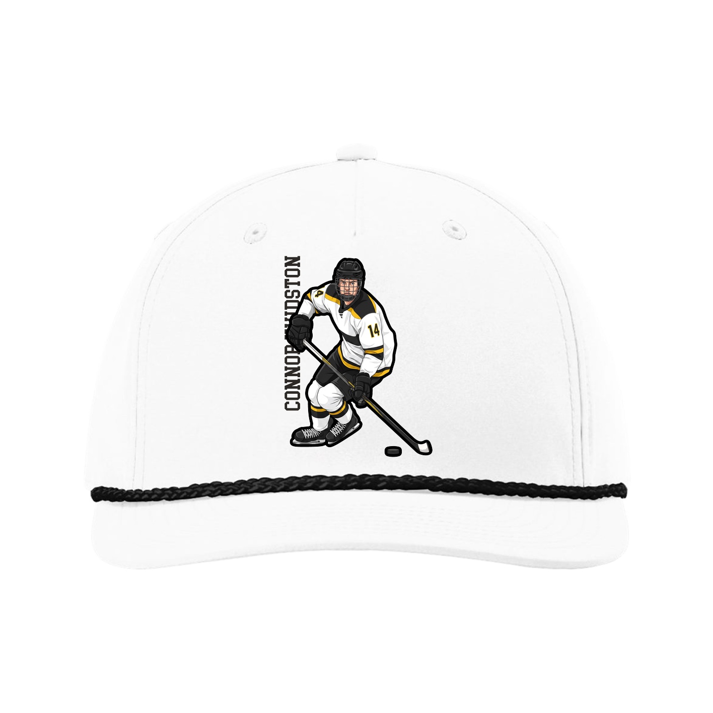 Five-Panel Classic Rope Cap — Name Vertical in White