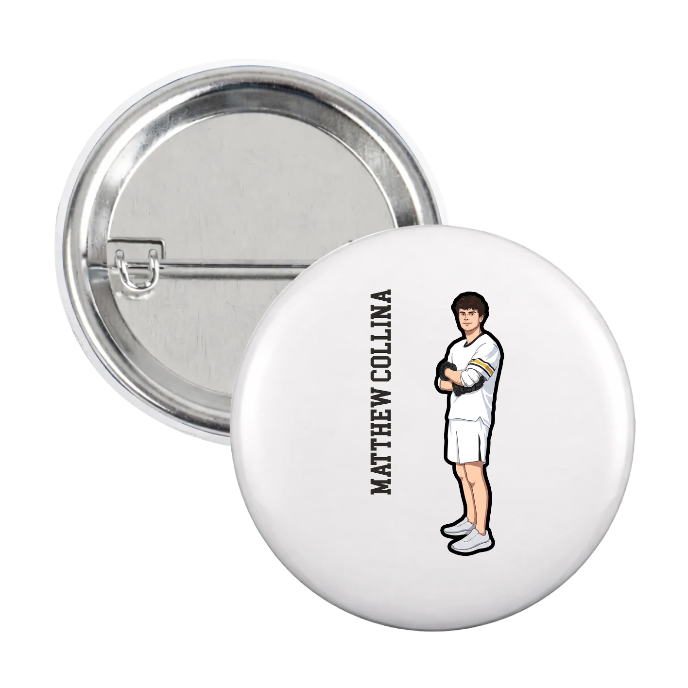 Game Day Button — Name Vertical in White
