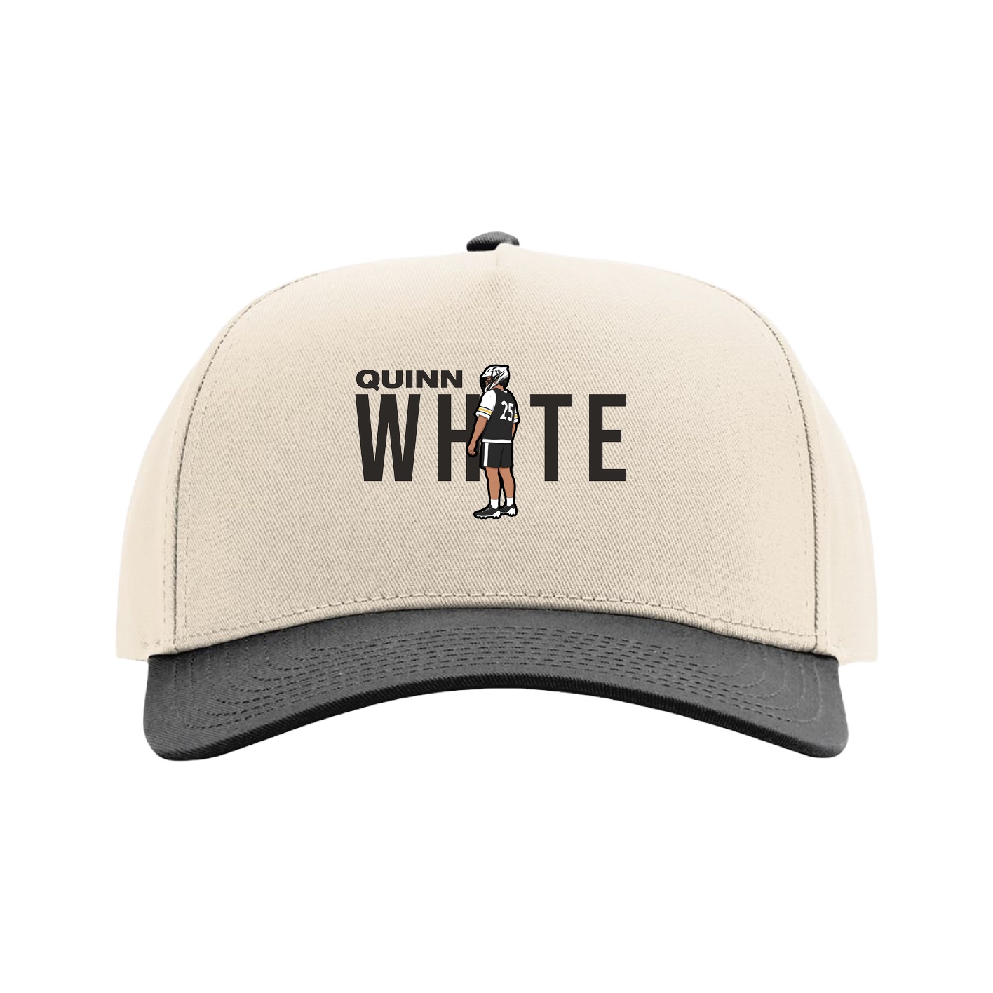 Full Fabric Five-Panel Champ Cap — Player Name in Cream/Black