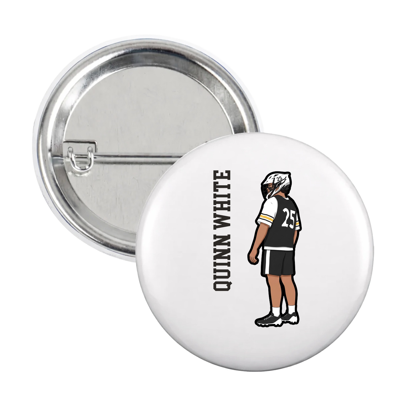 Game Day Button — Name Vertical in White