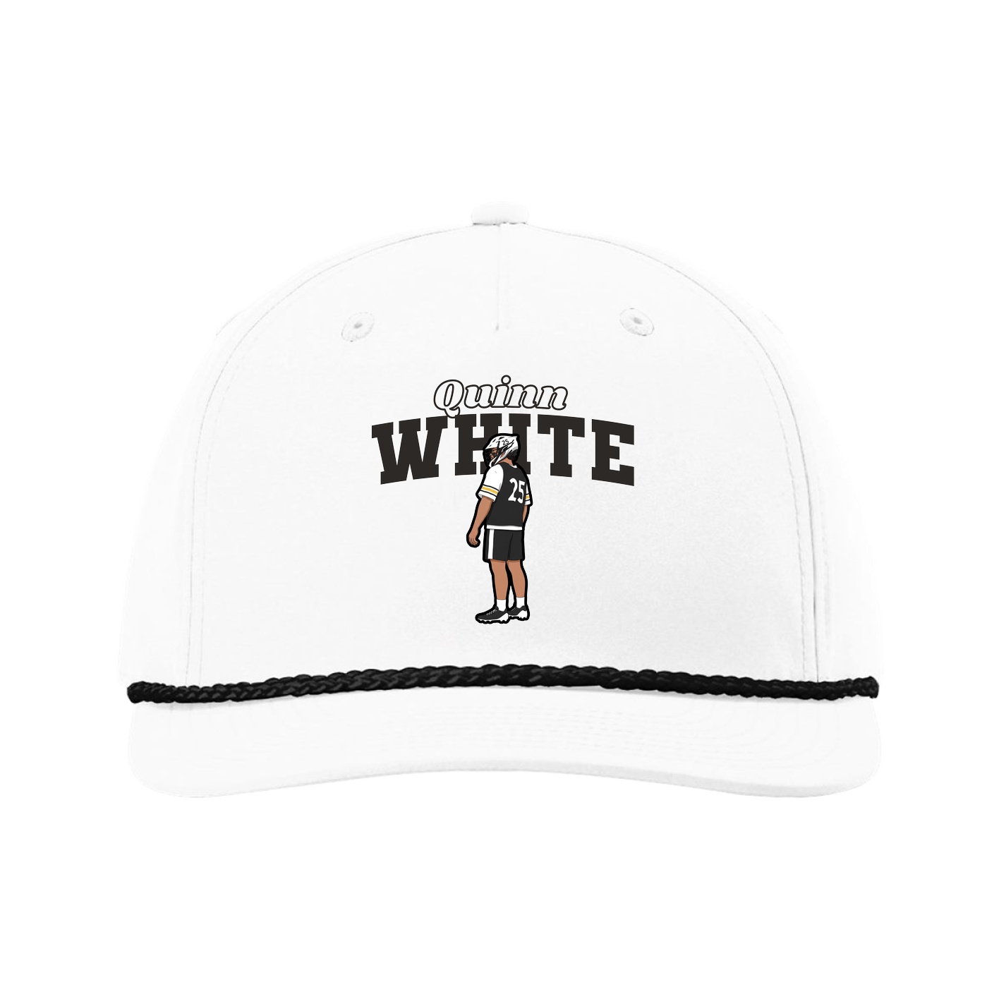 Five-Panel Classic Rope Cap — Name Arch in White