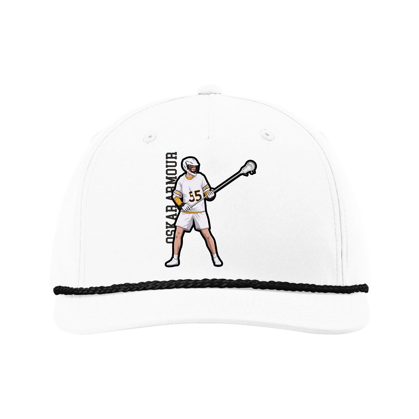 Five-Panel Classic Rope Cap — Name Vertical in White