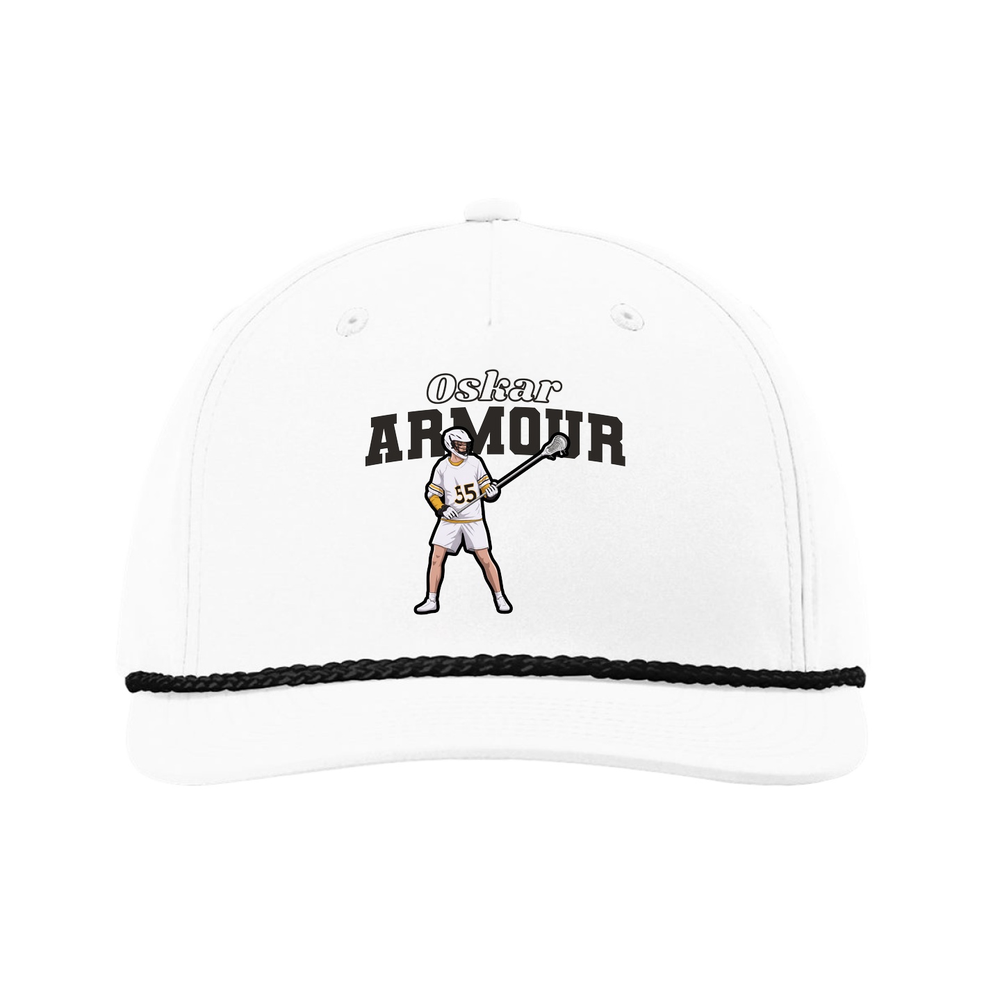 Five-Panel Classic Rope Cap — Name Arch in White