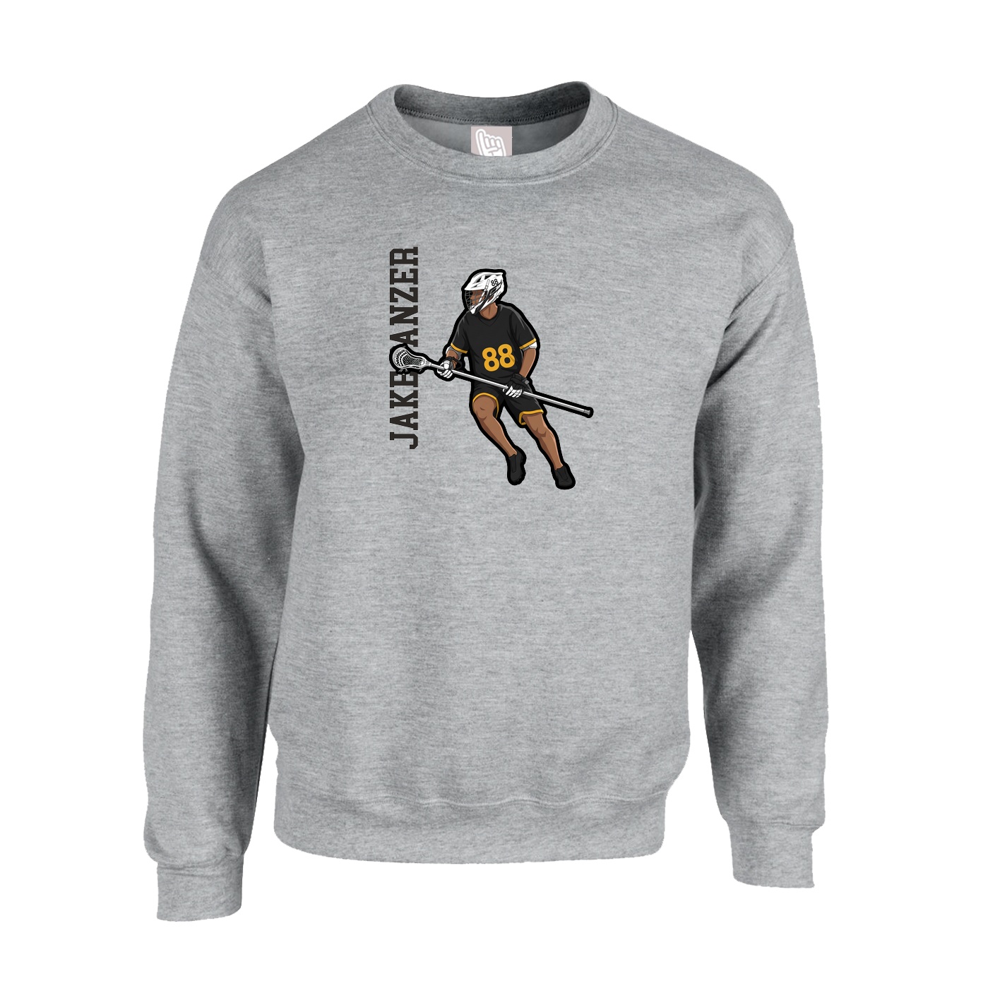 Fleece Crew — Name Vertical in Grey