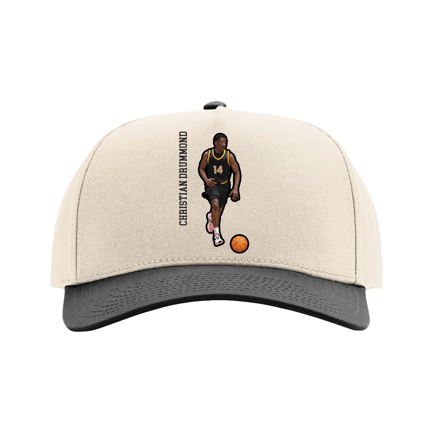 Full Fabric Five-Panel Champ Cap — Name Vertical in Cream/Black