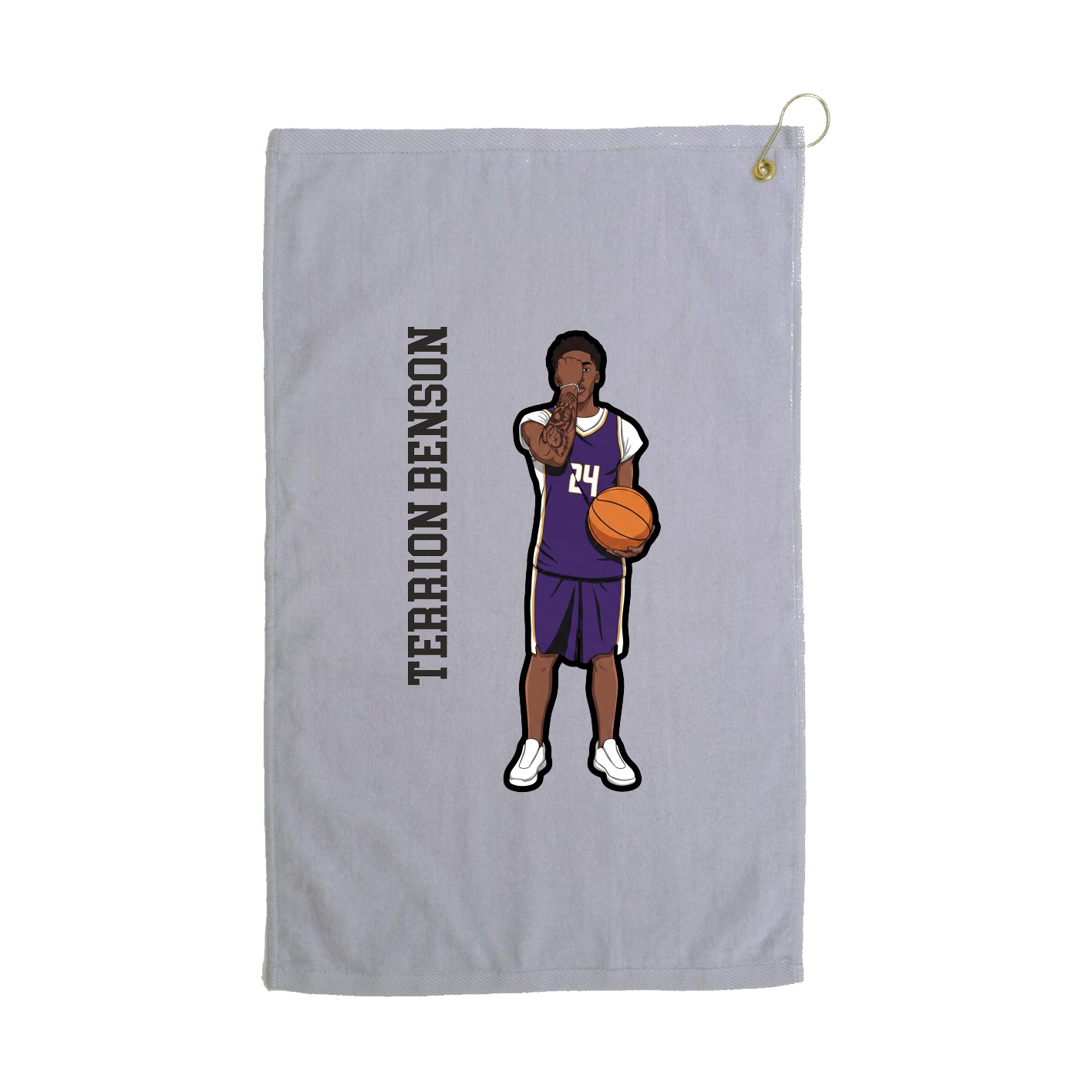Golf Towel — Name Vertical in Grey