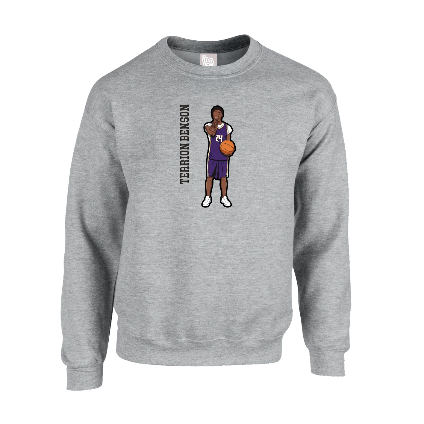 Fleece Crew — Name Vertical in Grey